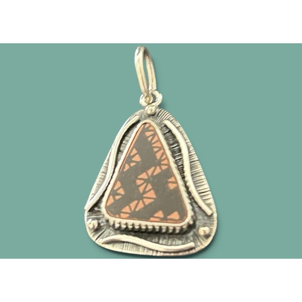 Mata Ortiz Shard Pendant Sterling Silver Agustin Torres Jewelry Mexico Ceramic